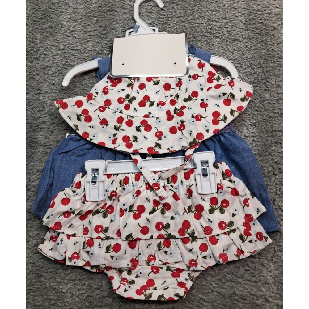 New Little Lass Baby Girls Sz 18 M 3 Piece Outfit Tank Top Shirt Hat Bloomers - Picture 4 of 7